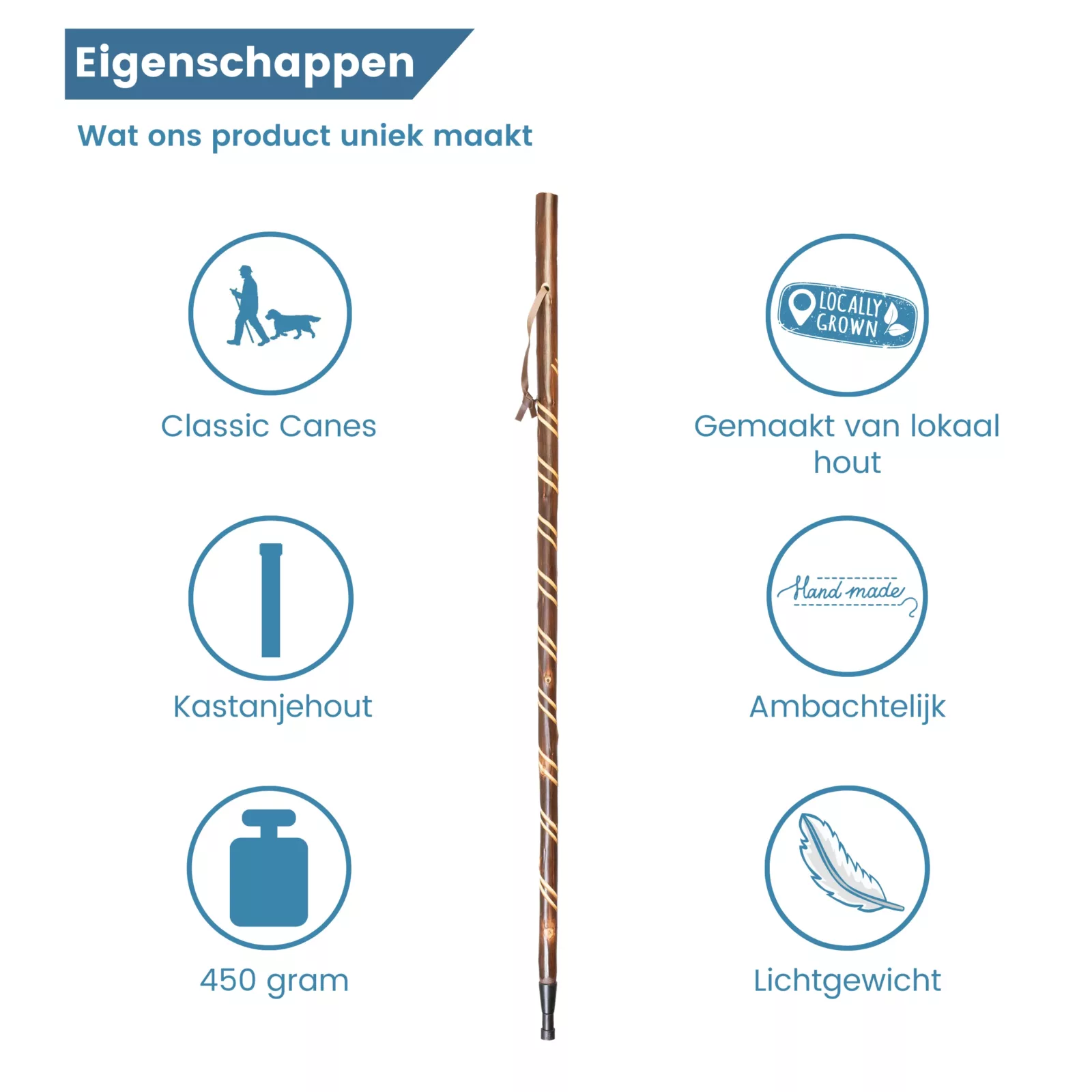 jachtstok kastanjehout spiraal eigenschappen