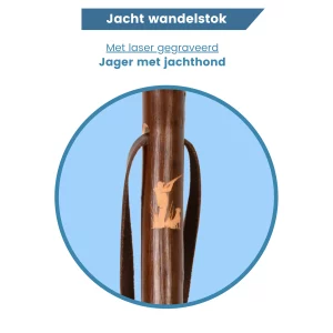 kastanjehout jachtstok schietende man met hond gegraveerd