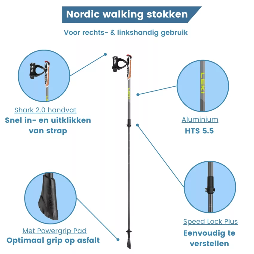 nordic walking stokken spin shark SL zilver met grijs