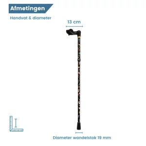 diameter wandelstok ergonomisch zwart met bloemen