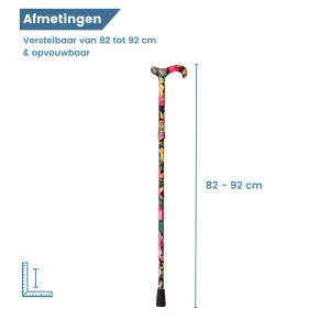 afmetingen wandelstok met bloemen zwart