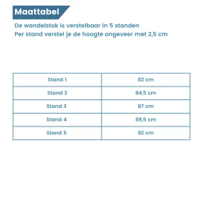 maattabel wandelstok bloemen zwart