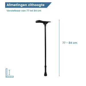 wandelstok met zitje zwart zithoogte