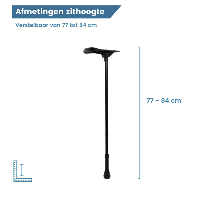 wandelstok met zitje zwart zithoogte