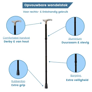 opvouwbare wandelstok verchroomd handvat