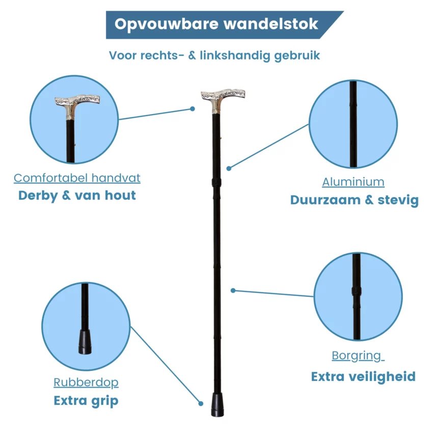 opvouwbare wandelstok verchroomd handvat