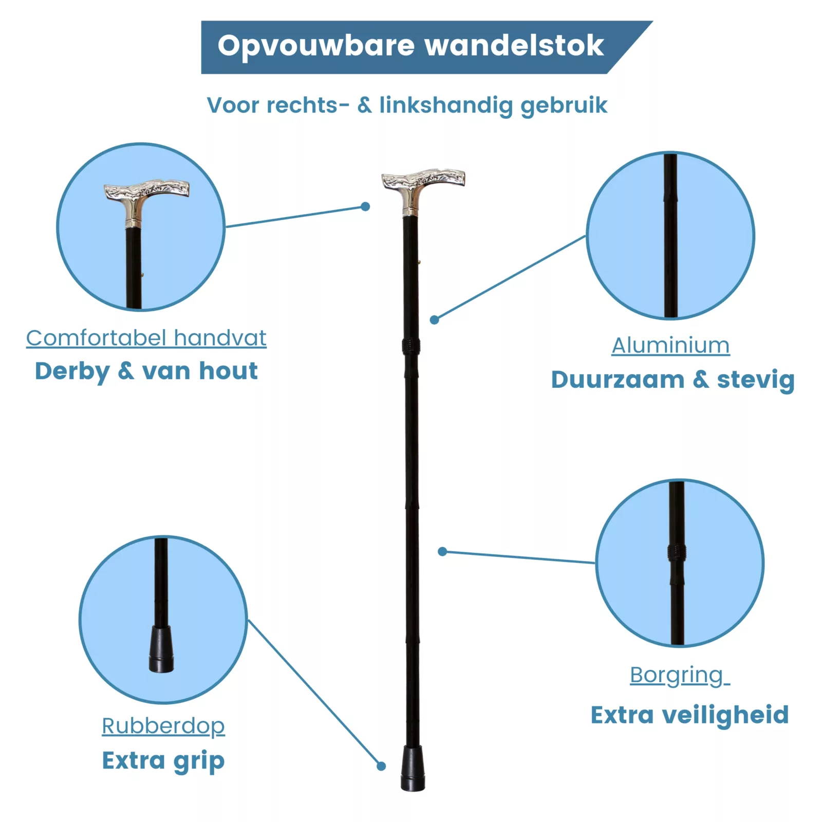 opvouwbare wandelstok verchroomd handvat