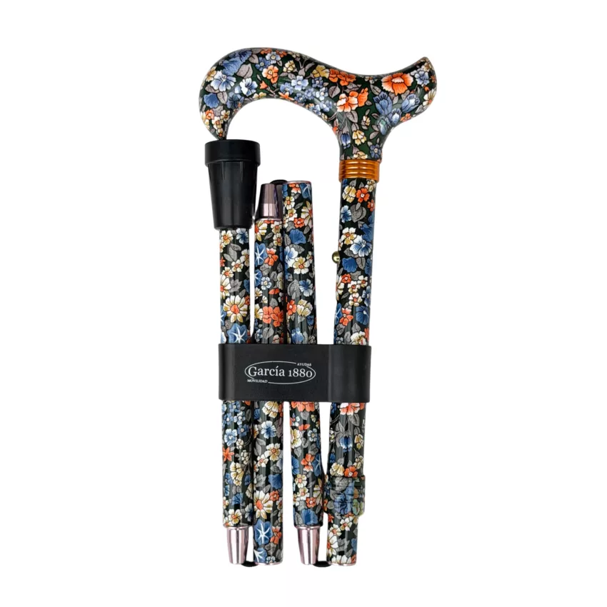 opvouwbare wandelstok zwart met bloemen
