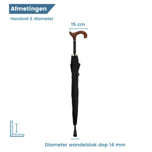 wandelstok paraplu 78 cm lang derby handvat afmetingen