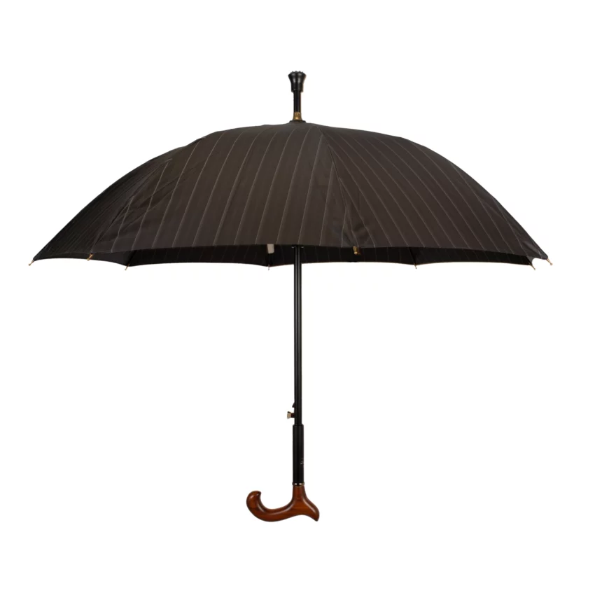 wandelstok paraplu 78 cm lang donkergrijs uitgeklapt