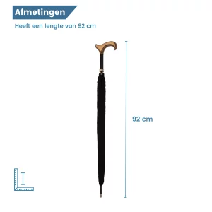 paraplu wandelstok 92 cm lang zwart derby handvat afmetingen
