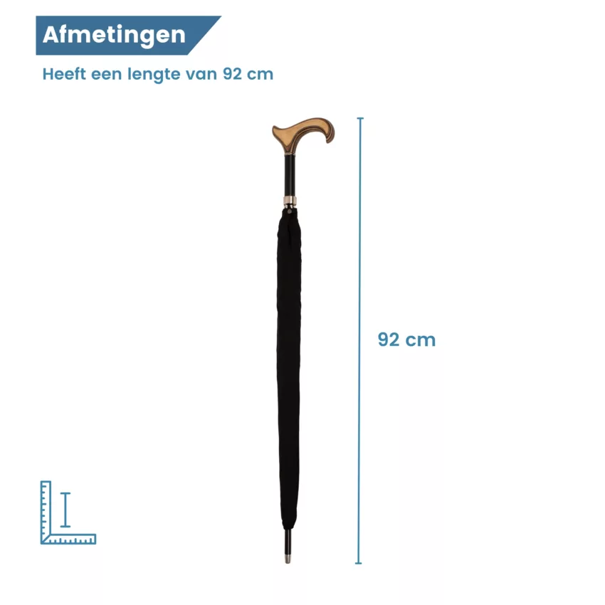 paraplu wandelstok 92 cm lang zwart derby handvat afmetingen
