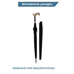 paraplu wandelstok 92 cm lang zwart derby handvat beschermhoes