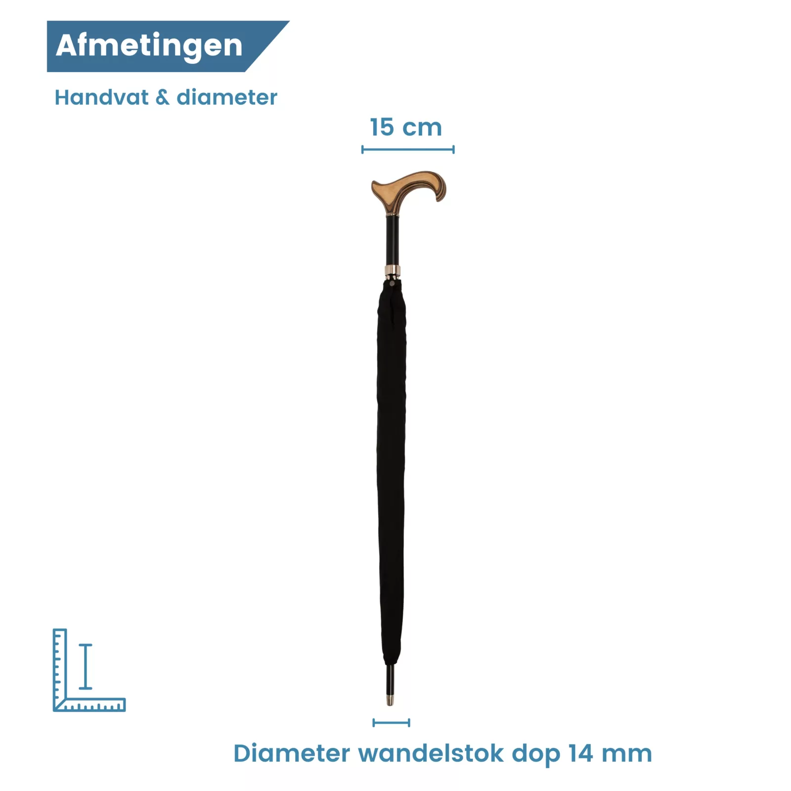 diameter wandelstok paraplu zwart
