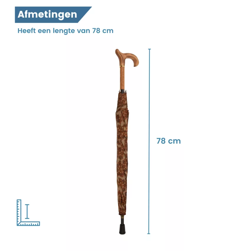 afmetingen paraplu wandelstok van satijn stof