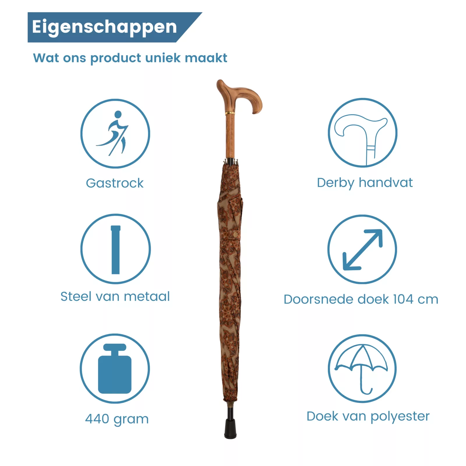 eigenschappen paraplu wandelstok beige