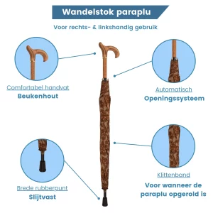 paraplu wandelstok italiaanse satijn stof beige usp