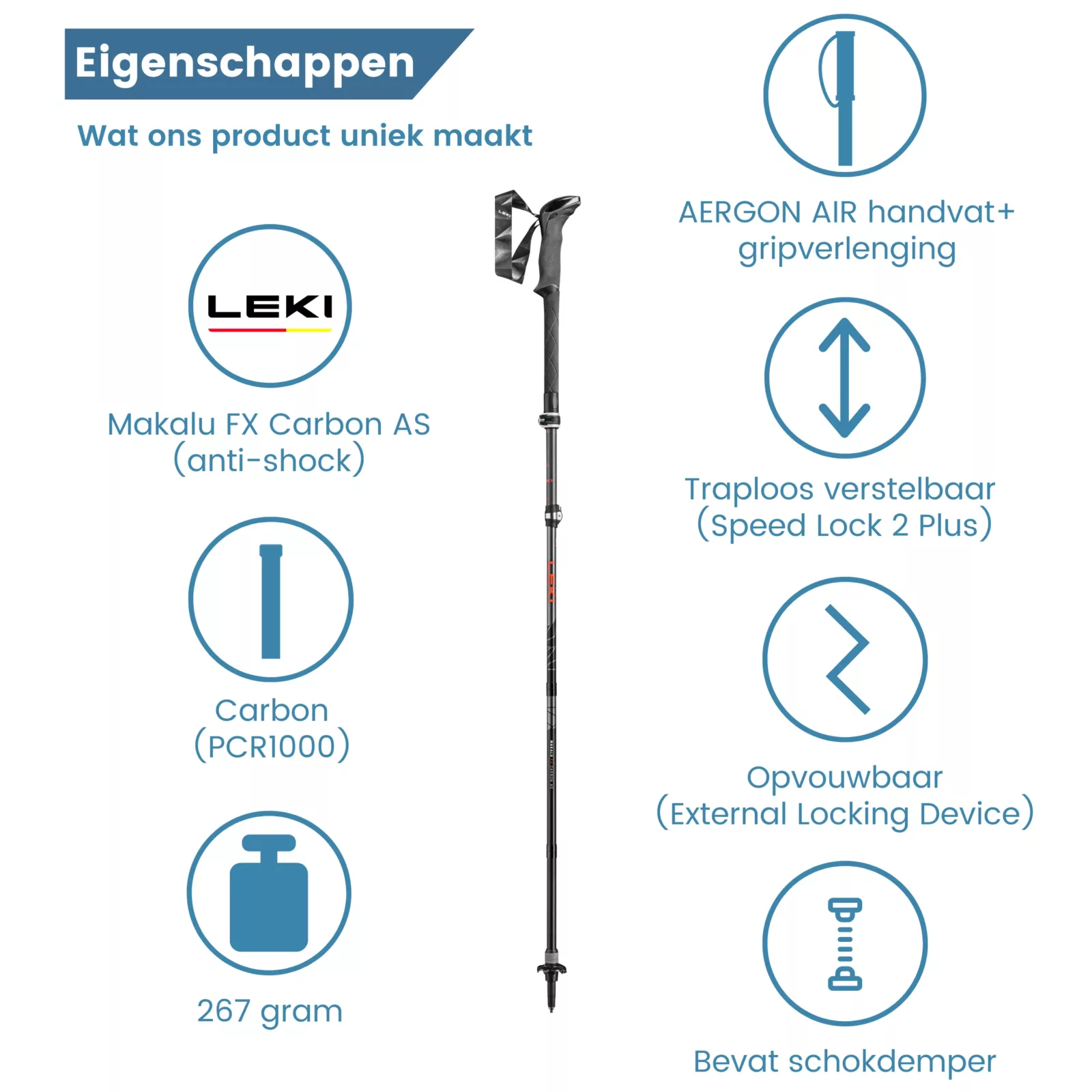 makalu antishock berg wandelstok opvouwbaar carbon