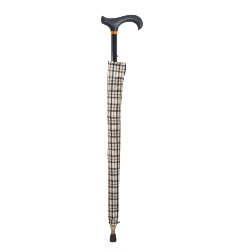uitschuifbare wandelstok paraplu 2 in 1 beige geheel