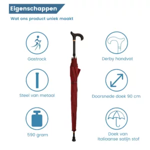eigenschappen verstelbare wandelstok paraplu Italiaanse satijnen stof