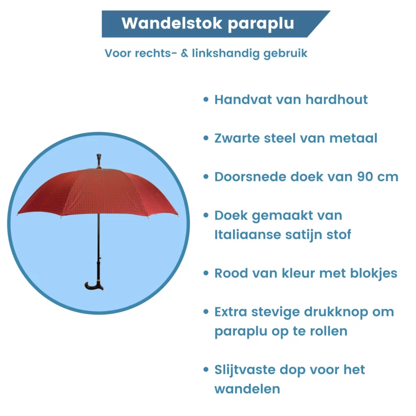 wandelstok paraplu Italiaans satijnen stof rood info