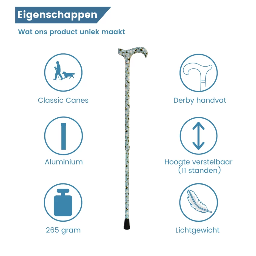 verstelbare wandelstok bijen aluminium eigenschappen