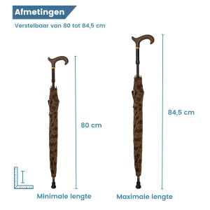 verstelbare wandelstok paraplu bruin geblokt afmetingen