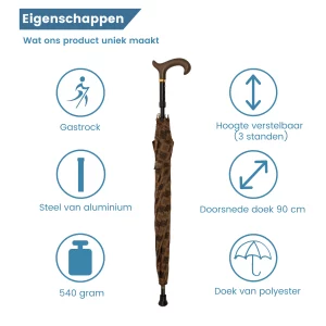 wandelstok paraplu verstelbaar bruin