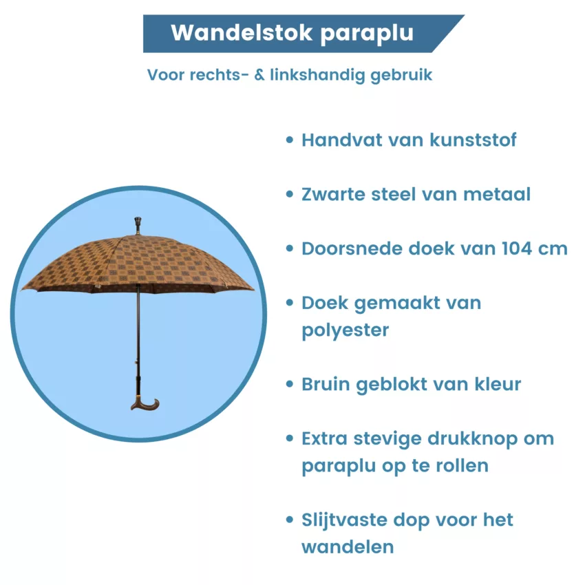 verstelbare wandelstok paraplu bruin geblokt