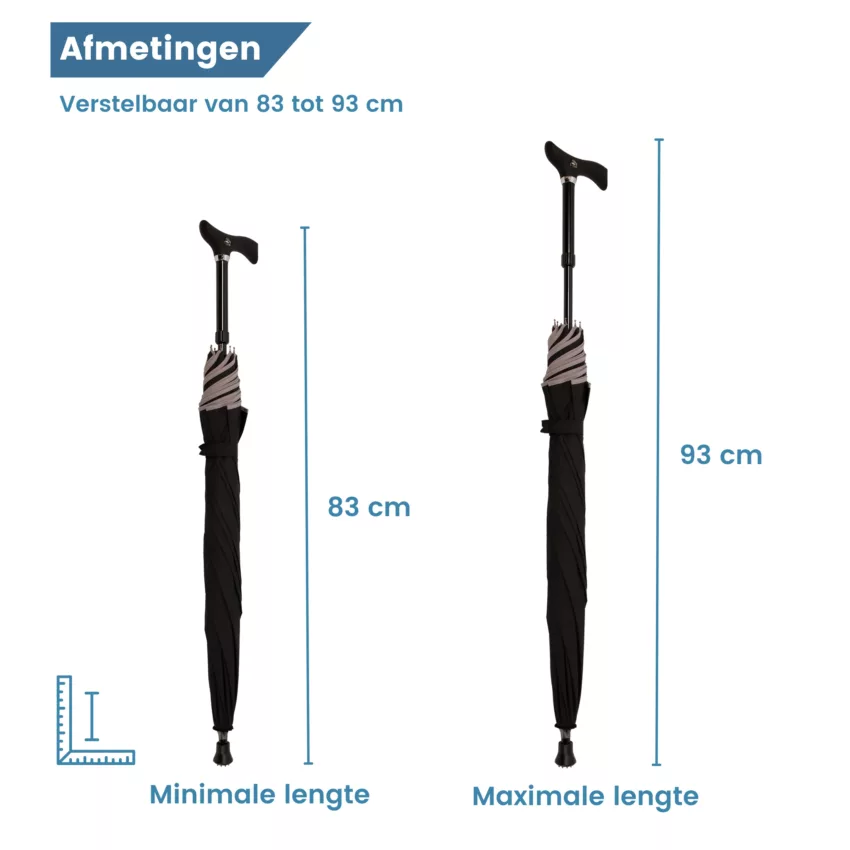 afmetingen wandelstok paraplu zwart