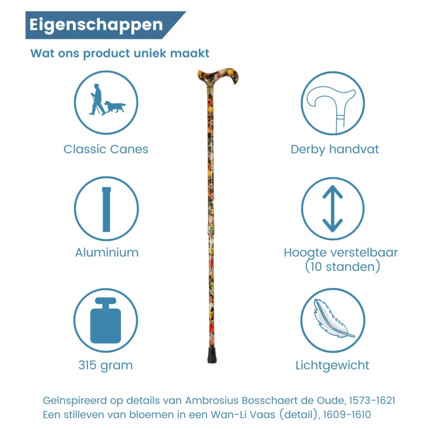 eigenschappen verstelbare wandelstok stilleven bosschaert