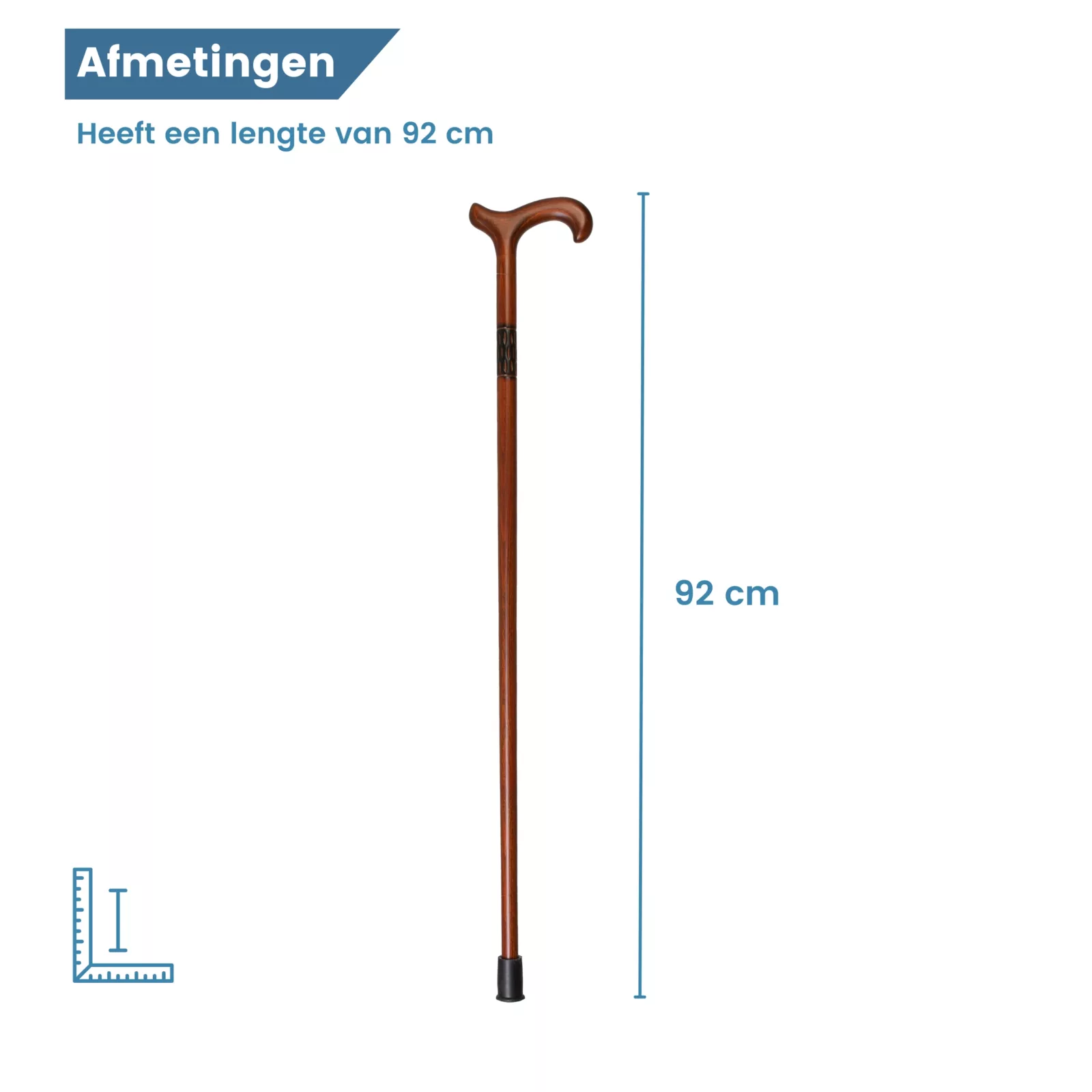afmetingen wandelstok beukenhout gefreesde kraag