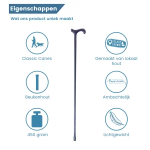 wandelstok beukenhout marineblauw usp