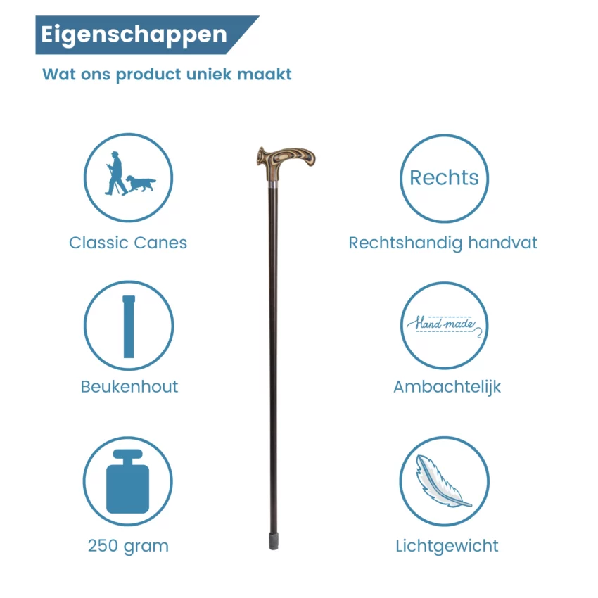 wandelstok ergonomisch gelamineerd handvat eigenschappen