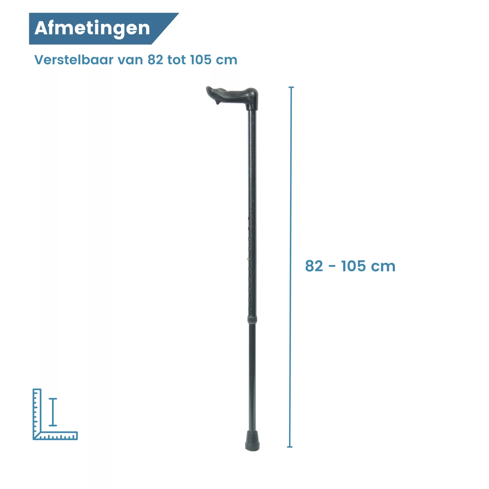 wandelstok ergonomisch linkshandig verstelbaar zwart afmetingen