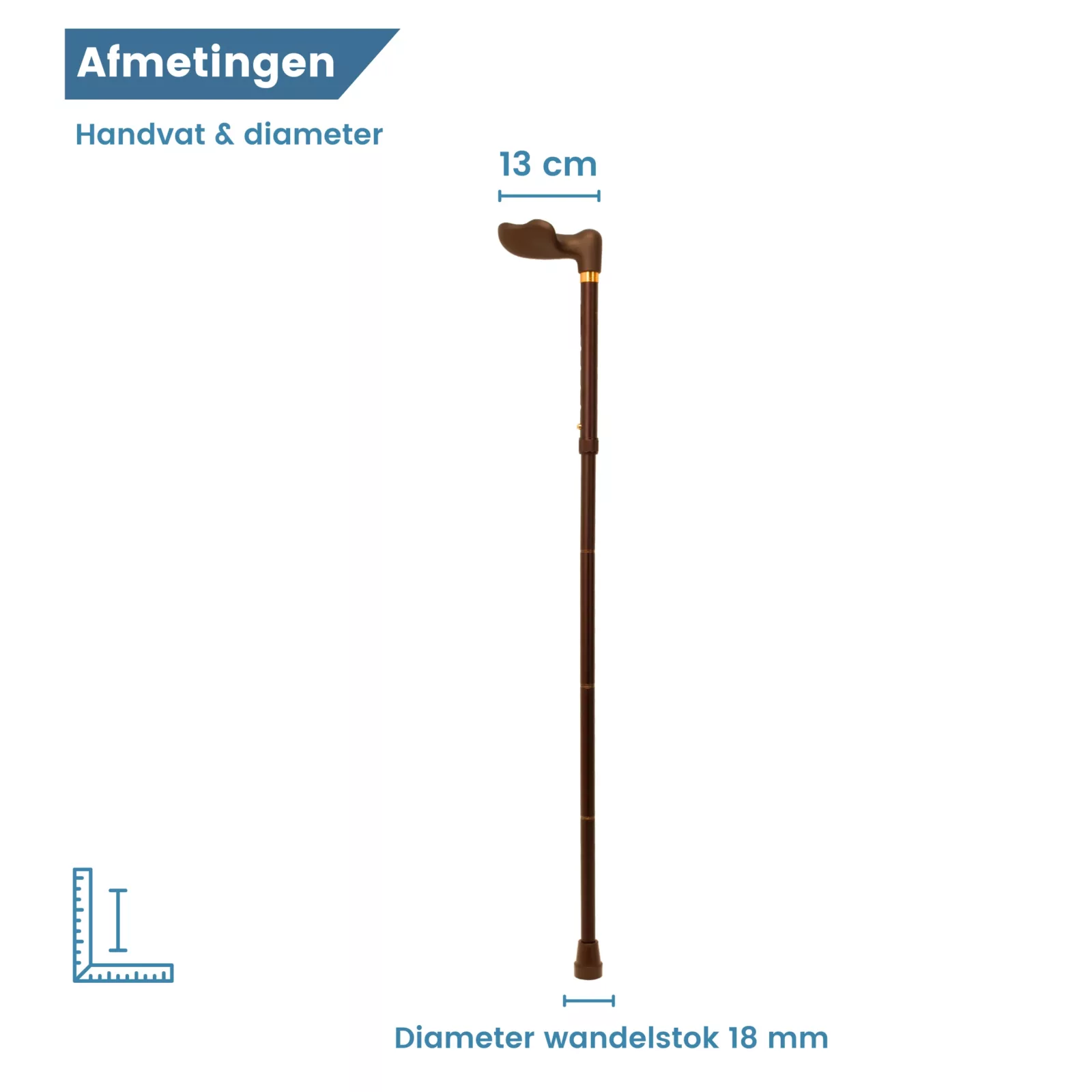 wandelstok ergonomisch opvouwbaar brons soft touch links handvat diameter