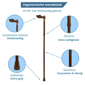 wandelstok ergonomisch opvouwbaar brons soft touch links handvat