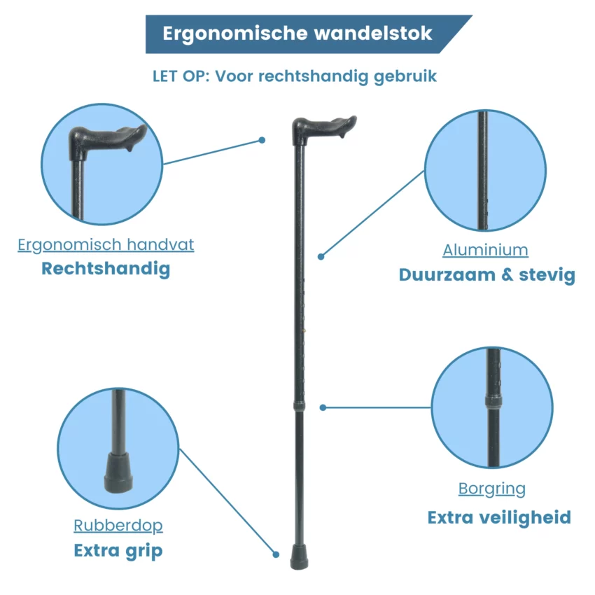 anatomisch handvat rechts zwarte wandelstok usp