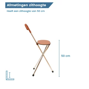 wandelstok met stoeltje leer