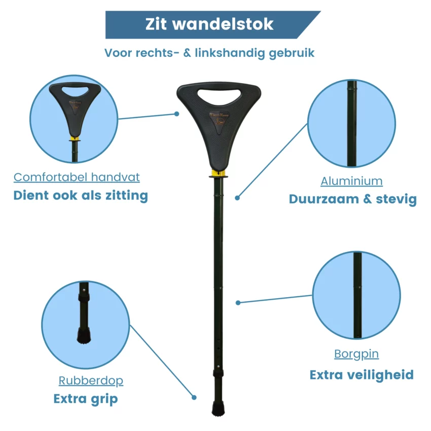 wandelstok met zitje walker flipstick groen usp