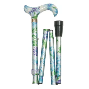 opvouwbare wandelstok blauwgroen bloemen