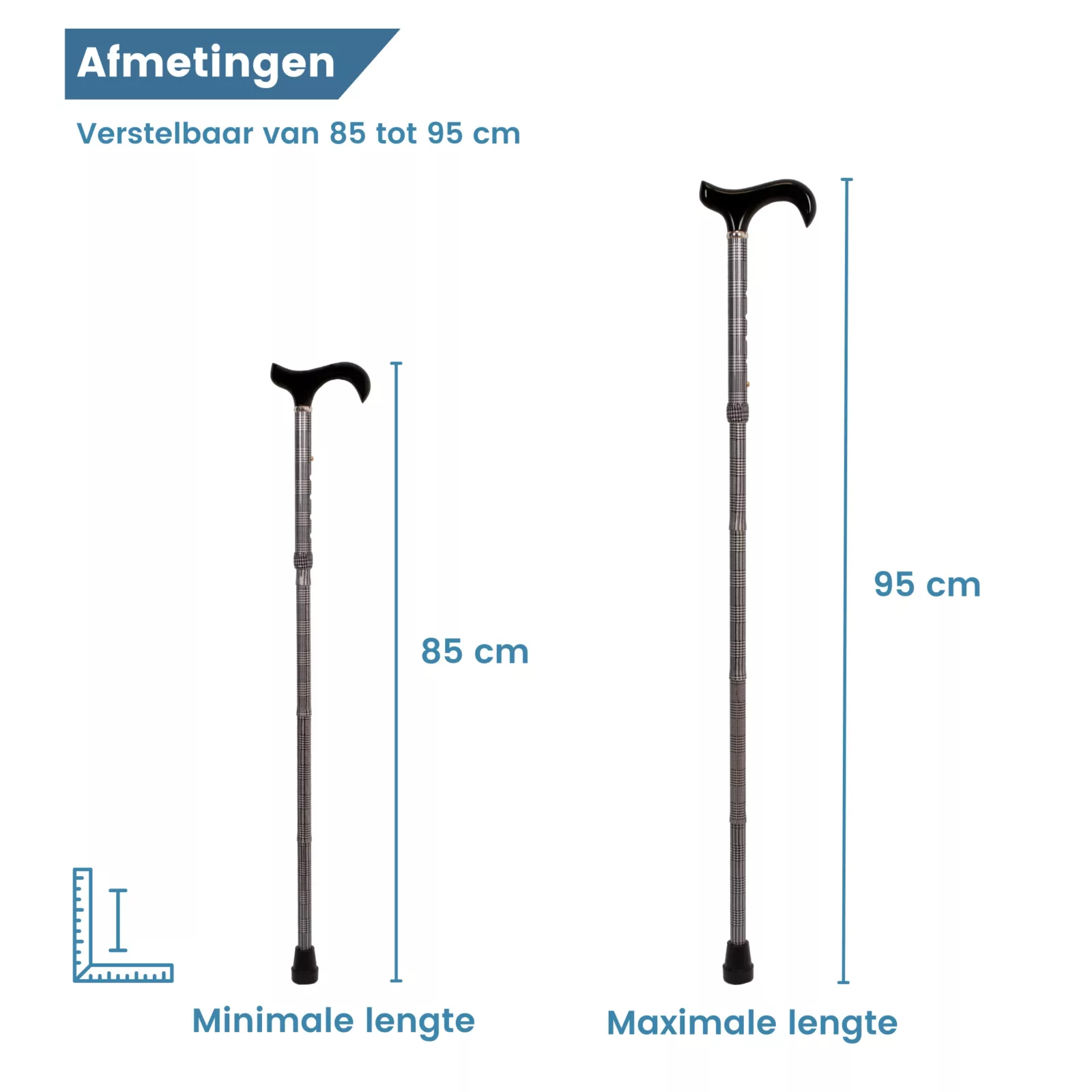 afmetingen van inklapbare wandelstok