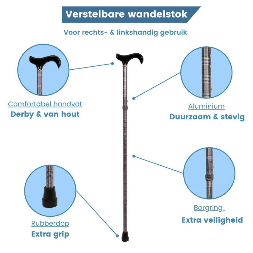 wandelstok opvouwbaar prince of wales met ruit
