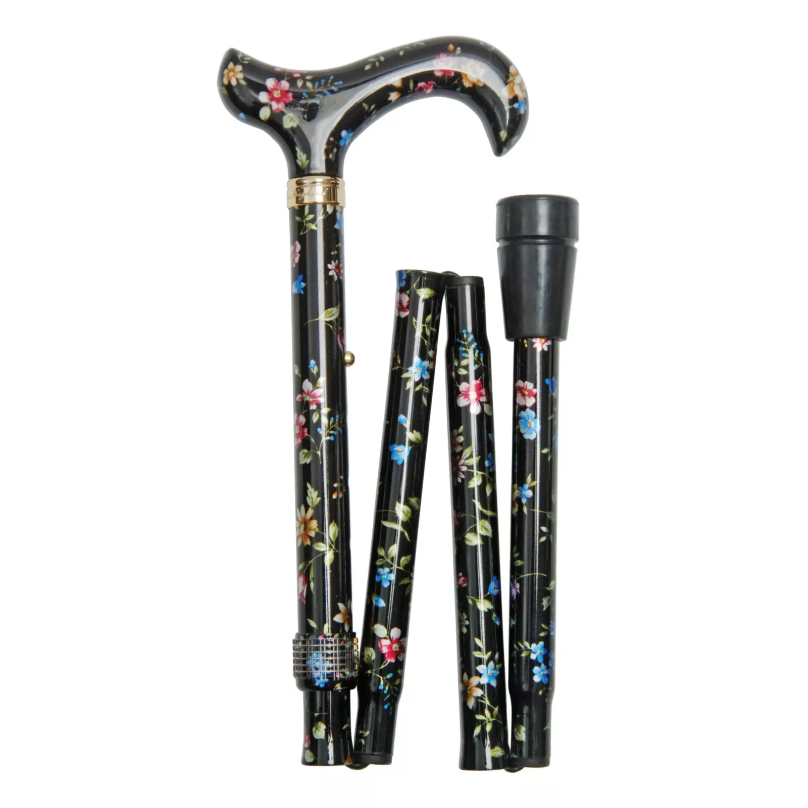 wandelstok opvouwbaar zwart met bloemen