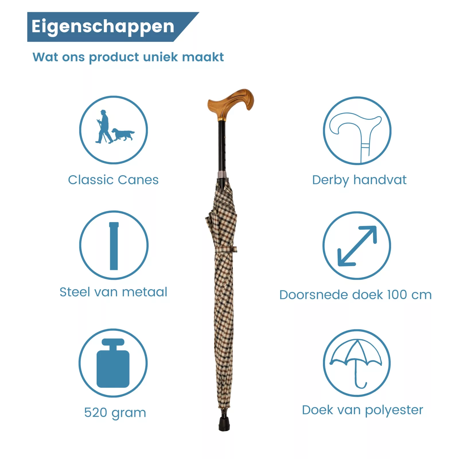 eigenschappen wandelstok paraplu
