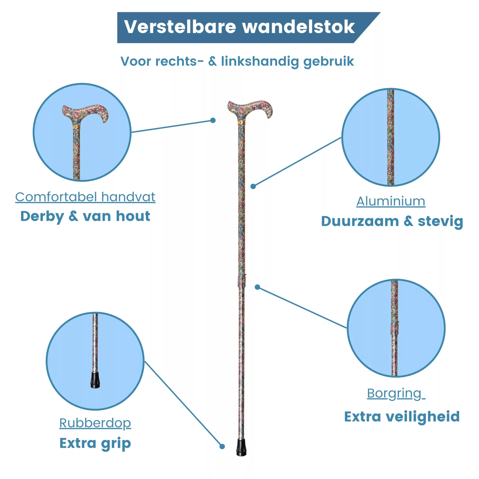 wandelstok wit verstelbaar usp