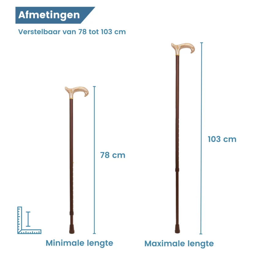 afmetingen wandelstok verstelbaar bruin