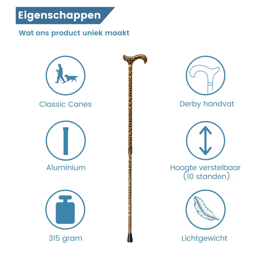 wandelstok verstelbaar gouden luipaard eigenschappen