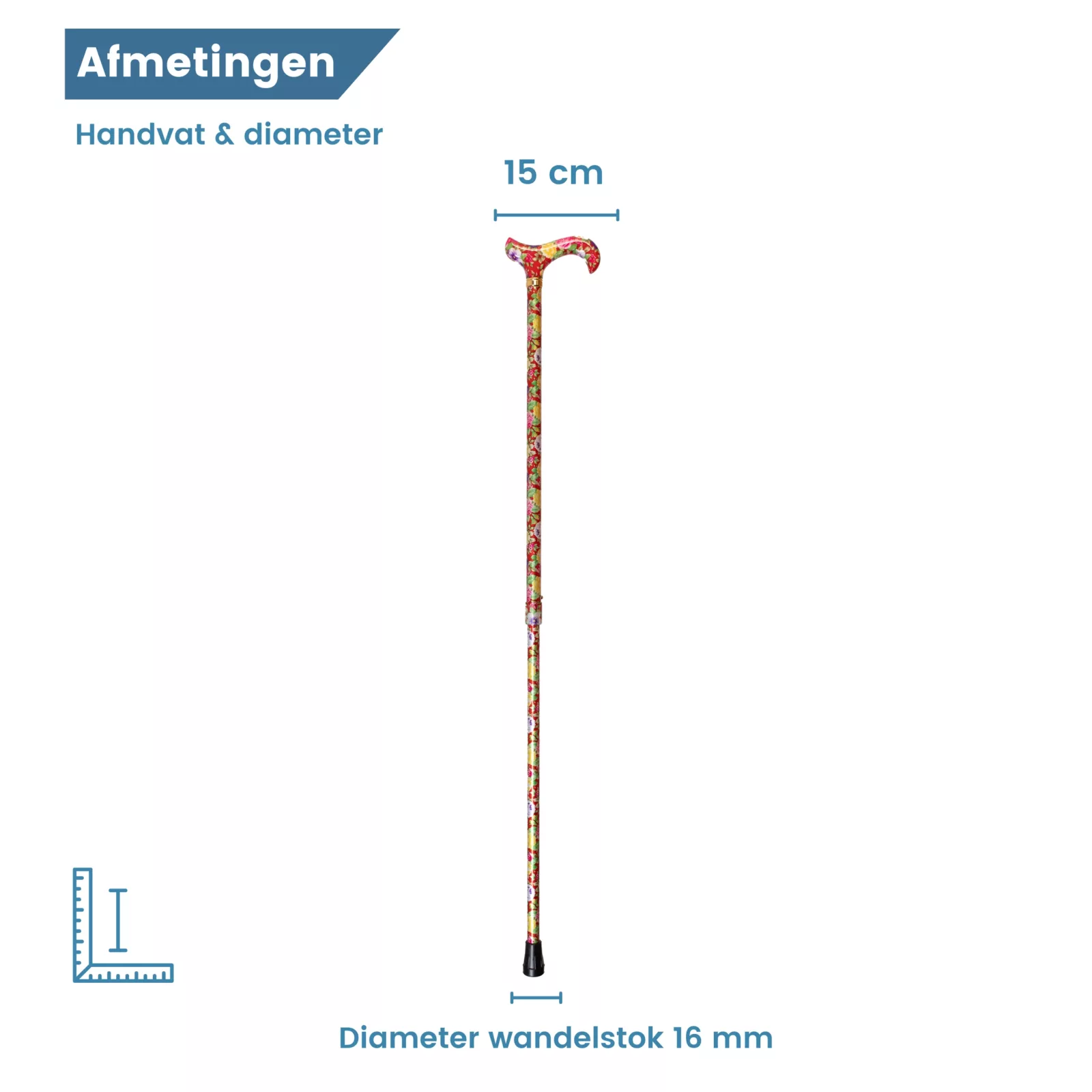 rode wandelstok met bloemen diameter