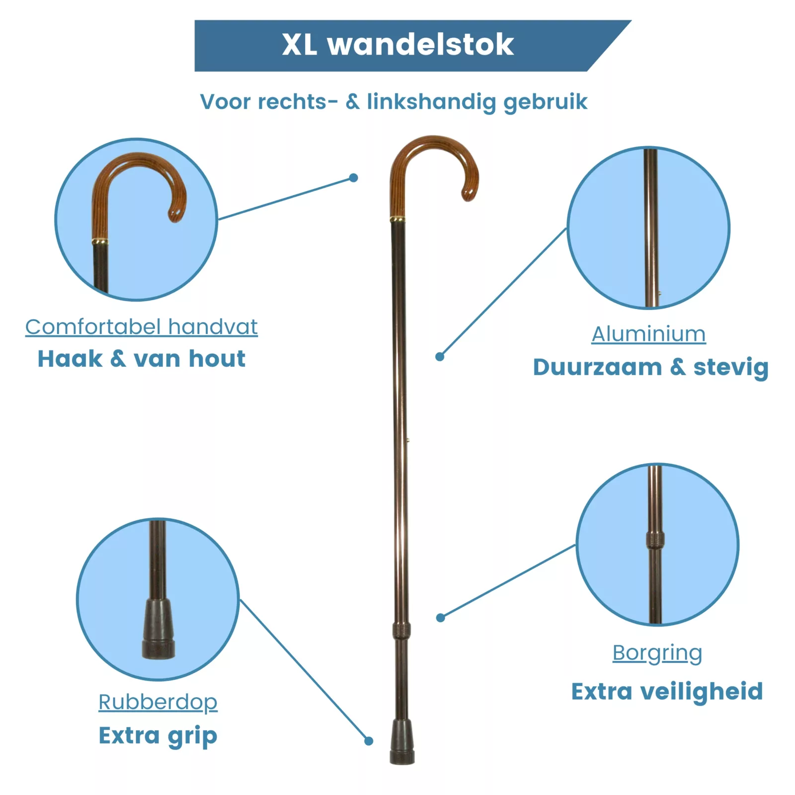 wandelstok verstelbaar xl rond met handvat